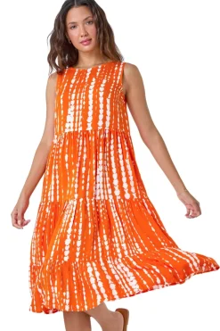 Roman Red Tie Dye Print Sleeveless Smock Dress