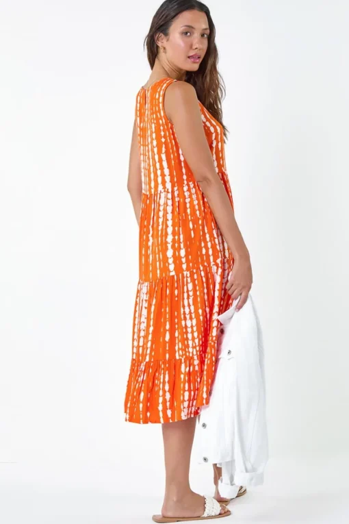 Roman Red Tie Dye Print Sleeveless Smock Dress