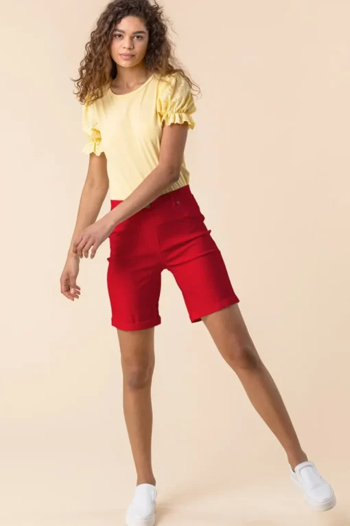 Roman Red Turn Up Stretch Shorts