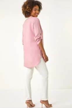 Roman Rose Longline V Neck Button Tunic Top