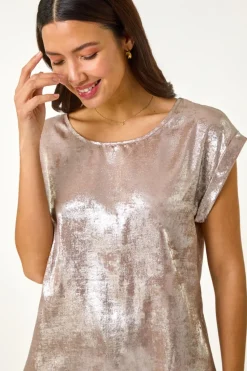 Roman Rose Metallic Print Shell Top