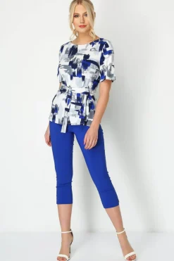 Roman Royal Blue Cropped Stretch Trouser Capri Summer Leggings 3/4 Pedal Pushers