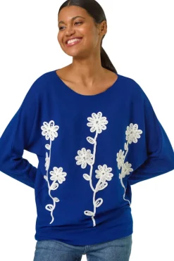 Roman Royal Blue Floral Embroidery Knit Jumper