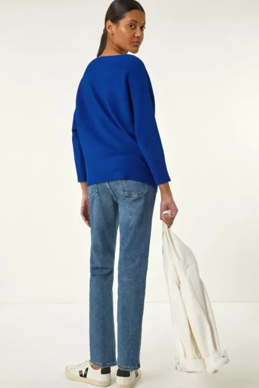 Roman Royal Blue Floral Embroidery Knit Jumper