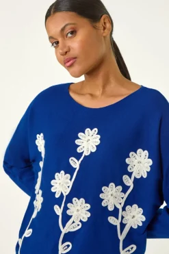Roman Royal Blue Floral Embroidery Knit Jumper