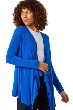 Roman Royal Blue Waterfall Front Jersey Knit Cardigan