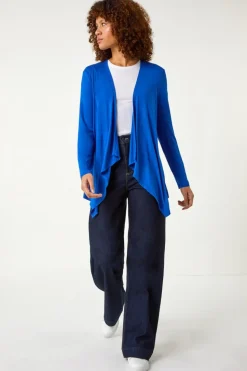 Roman Royal Blue Waterfall Front Jersey Knit Cardigan