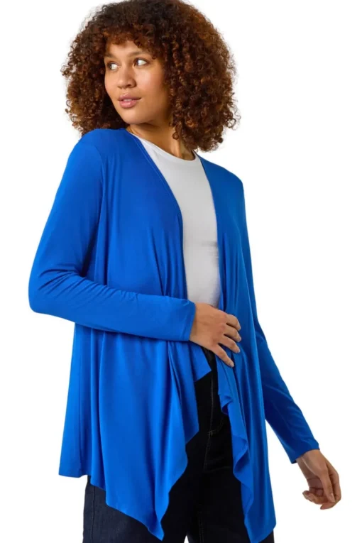 Roman Royal Blue Waterfall Front Jersey Knit Cardigan