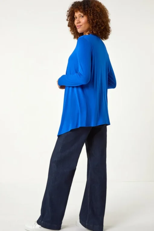 Roman Royal Blue Waterfall Front Jersey Knit Cardigan
