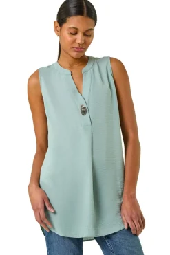 Roman Sage Longline Buttoned Vest Top
