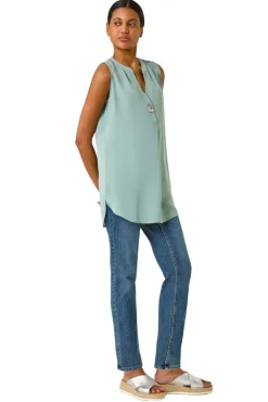 Roman Sage Longline Buttoned Vest Top