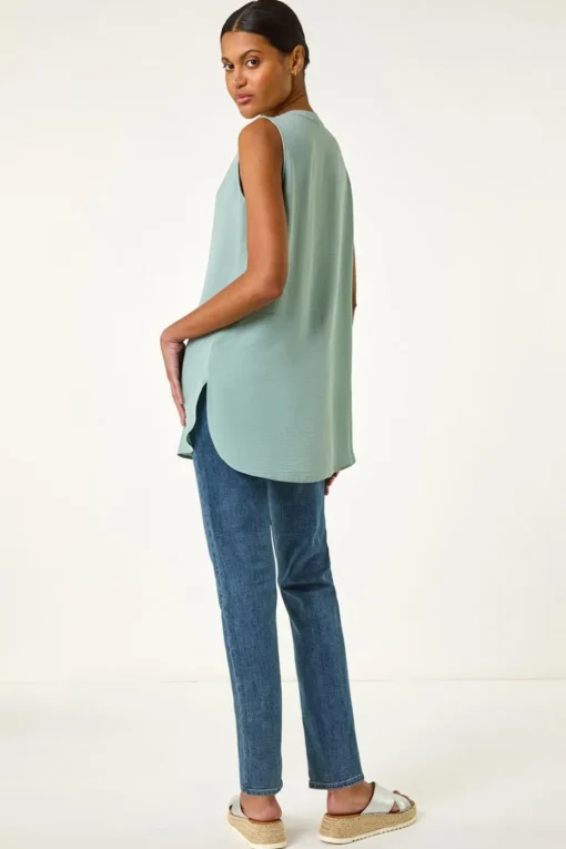 Roman Sage Longline Buttoned Vest Top