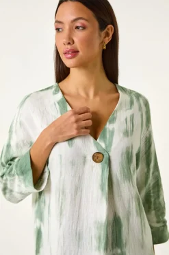 Roman Sage Tie Dye Print V Neck Tunic Top