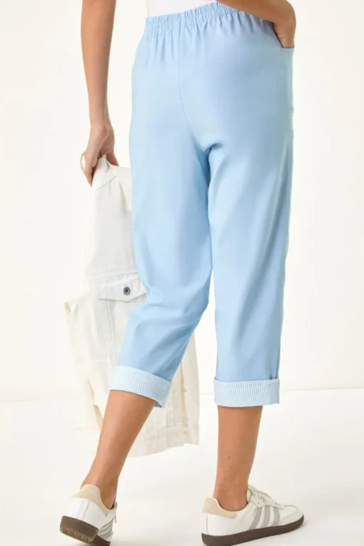 Roman Sky Blue Contrast Detail Cropped Stretch trouser