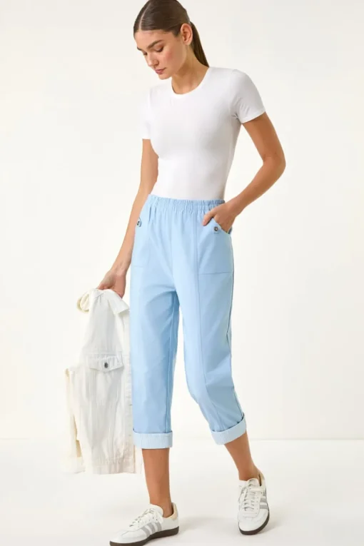 Roman Sky Blue Contrast Detail Cropped Stretch trouser