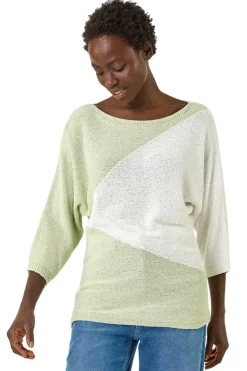 Roman Soft Green 3 Colour Block Jumper