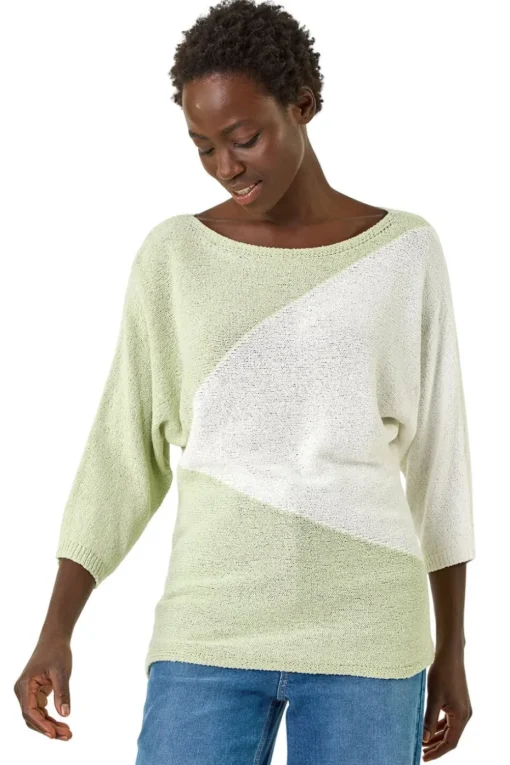 Roman Soft Green 3 Colour Block Jumper