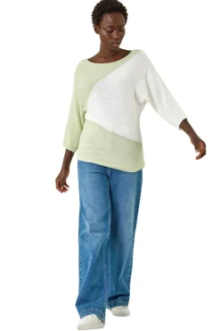 Roman Soft Green 3 Colour Block Jumper