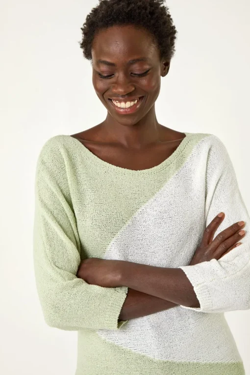 Roman Soft Green 3 Colour Block Jumper