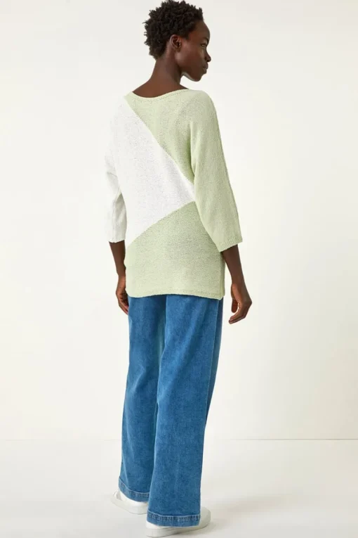 Roman Soft Green 3 Colour Block Jumper