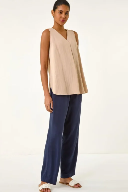 Roman Stone Textured Pleat Front Vest Top