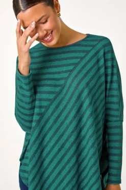 Roman Teal Contrast Stripe Stretch Jersey Top