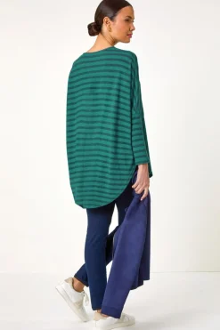 Roman Teal Contrast Stripe Stretch Jersey Top
