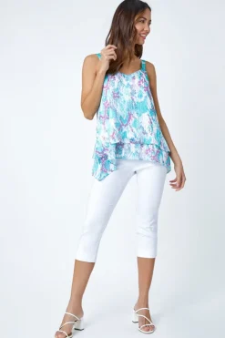Roman Turquoise Animal Print Shimmer Detail  V-Neck Vest Top