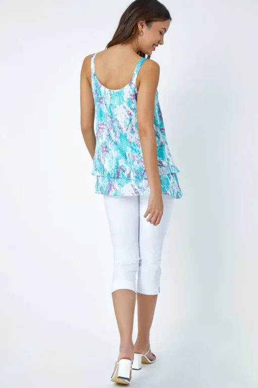 Roman Turquoise Animal Print Shimmer Detail  V-Neck Vest Top