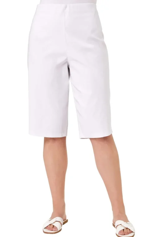 Roman White Curve Knee Length Elastic Waist  Shorts