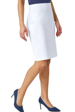 Roman White Pull On Stretch Elastic Waist Pencil Skirt