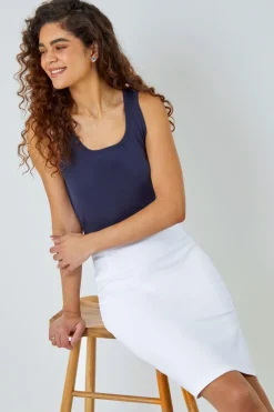 Roman White Pull On Stretch Elastic Waist Pencil Skirt