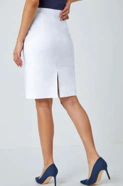 Roman White Pull On Stretch Elastic Waist Pencil Skirt