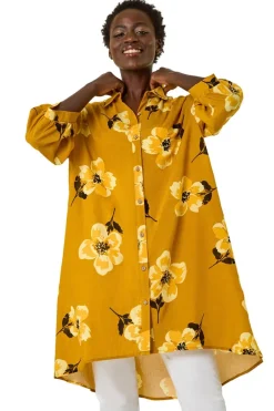 Roman Yellow Longline Floral Print Blouse