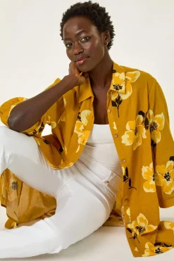 Roman Yellow Longline Floral Print Blouse