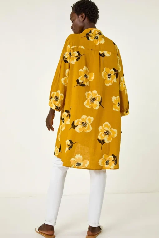 Roman Yellow Longline Floral Print Blouse