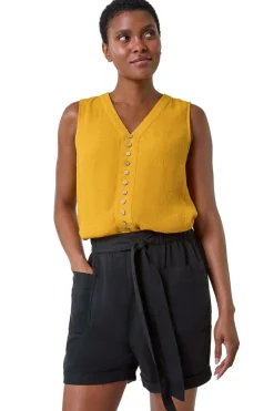 Roman Yellow Sleeveless Button Detail Vest