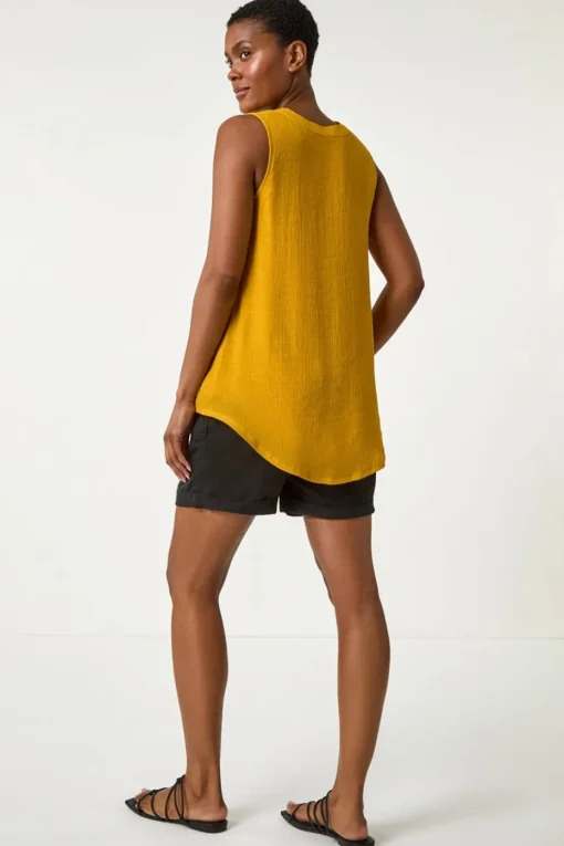 Roman Yellow Sleeveless Button Detail Vest