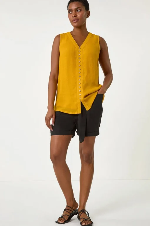 Roman Yellow Sleeveless Button Detail Vest
