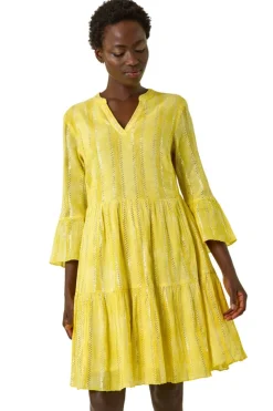 Roman Yellow Tie Dye Shimmer Smock Dress