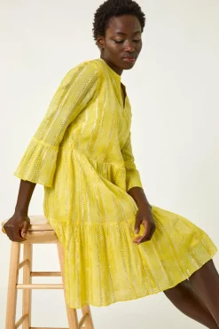 Roman Yellow Tie Dye Shimmer Smock Dress