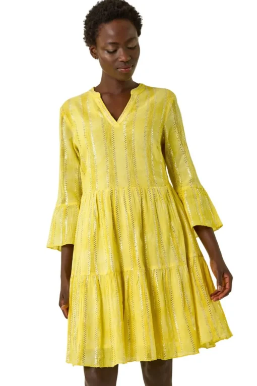 Roman Yellow Tie Dye Shimmer Smock Dress