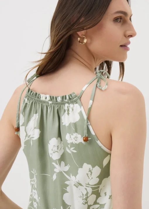 Sage Green Floral High Neck Tie Cami Top