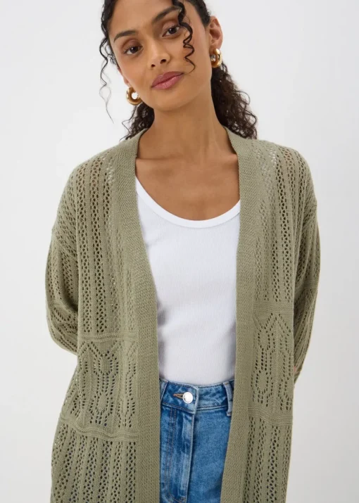 Sage Green Pointelle Longline Cardigan