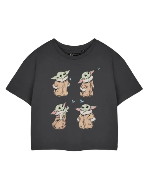 Star Wars The Mandalorian Grey Grogu Baby Yoda Cropped T Shirt