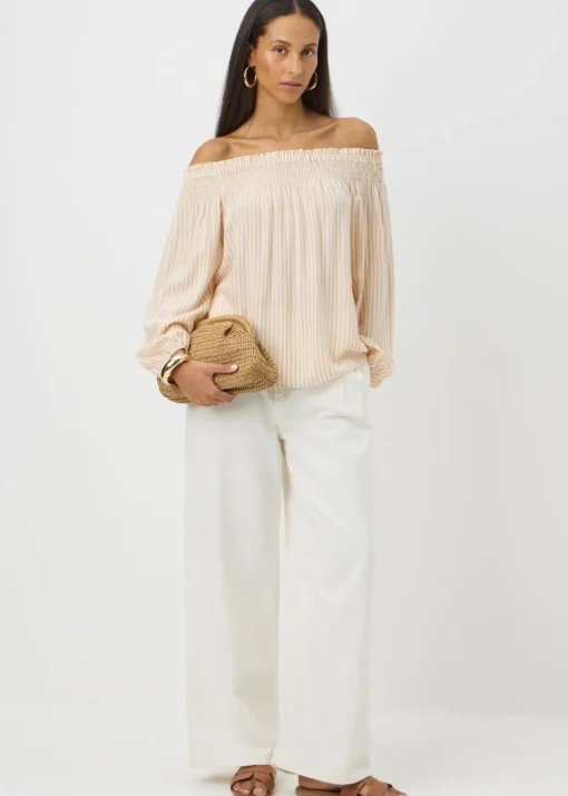Stone Stripe Shirred Bardot Top