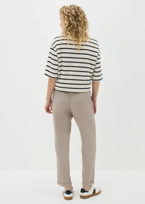 Taupe Linen Blend Tapered Trousers