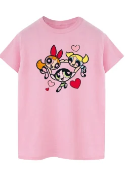 The Powerpuff Girls Pink Hearts Circle Boyfriend Fit T-Shirt