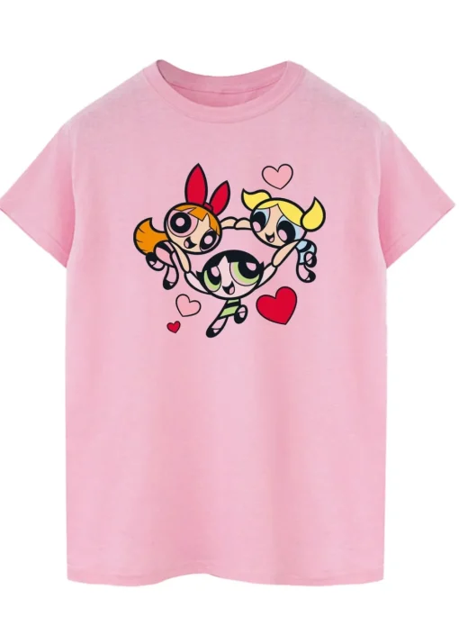 The Powerpuff Girls Pink Hearts Circle Boyfriend Fit T-Shirt