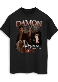 The Vampire Diaries Damon Black Boyfriend Fit Graphic T-Shirt